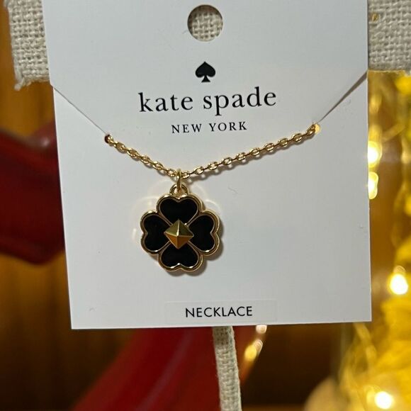 NWT Kate Spade Black & Gold Necklace Spade & Studs Enamel Mini Pendant #TSNK - Picture 2 of 8